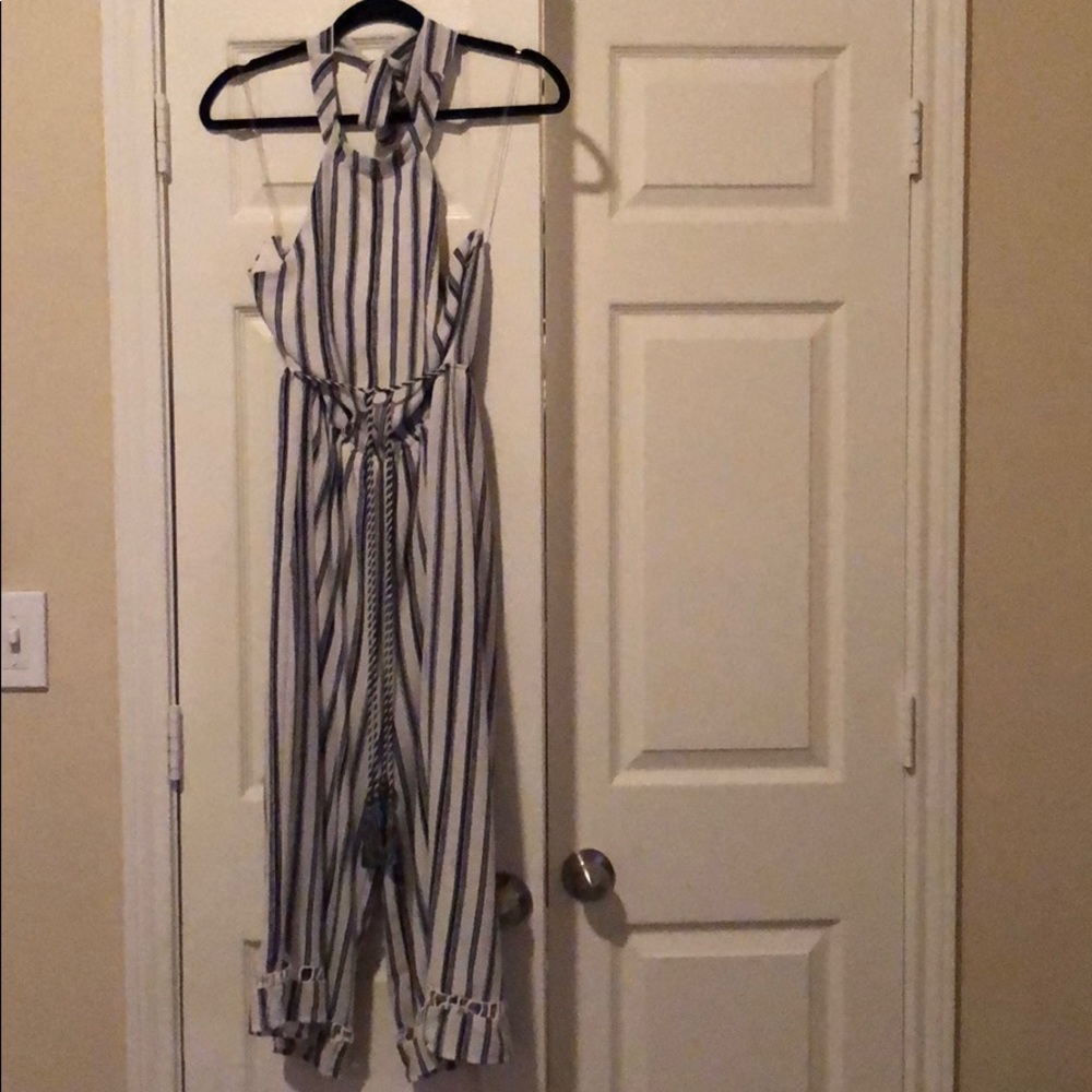 NAVY AND WHITE STRIPE HALTER JUMPER